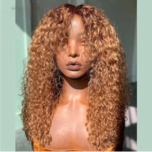 Load image into Gallery viewer, Honey Blonde Soft 26“Long Kinky Curly 180Density Machine Wig With Bangs For Black Women High Temperature Cosplay Glueless Daily
