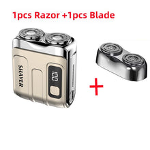 Load image into Gallery viewer, Mini Rechargeable Electric Shaver – Digital Display Dual Rotary Blades &amp; Trimmer, Waterproof Travel Shaver (60 Min Run Time)