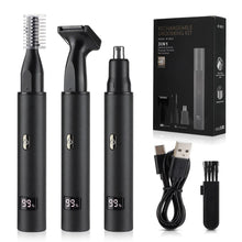 Load image into Gallery viewer, 3-in-1 Rechargeable Nose, Ear, Eyebrow &amp; Beard Trimmer with LED Display - USB Portable Hair Clipper for Men
