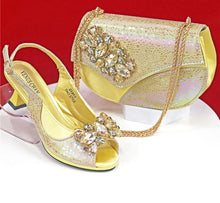 Load image into Gallery viewer, Elegant Rhinestone High-Heels Shoes &amp; Handbag Set NMG54