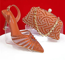 Load image into Gallery viewer, Women's Green Heels and Rhinestone Handbag Set GTR54