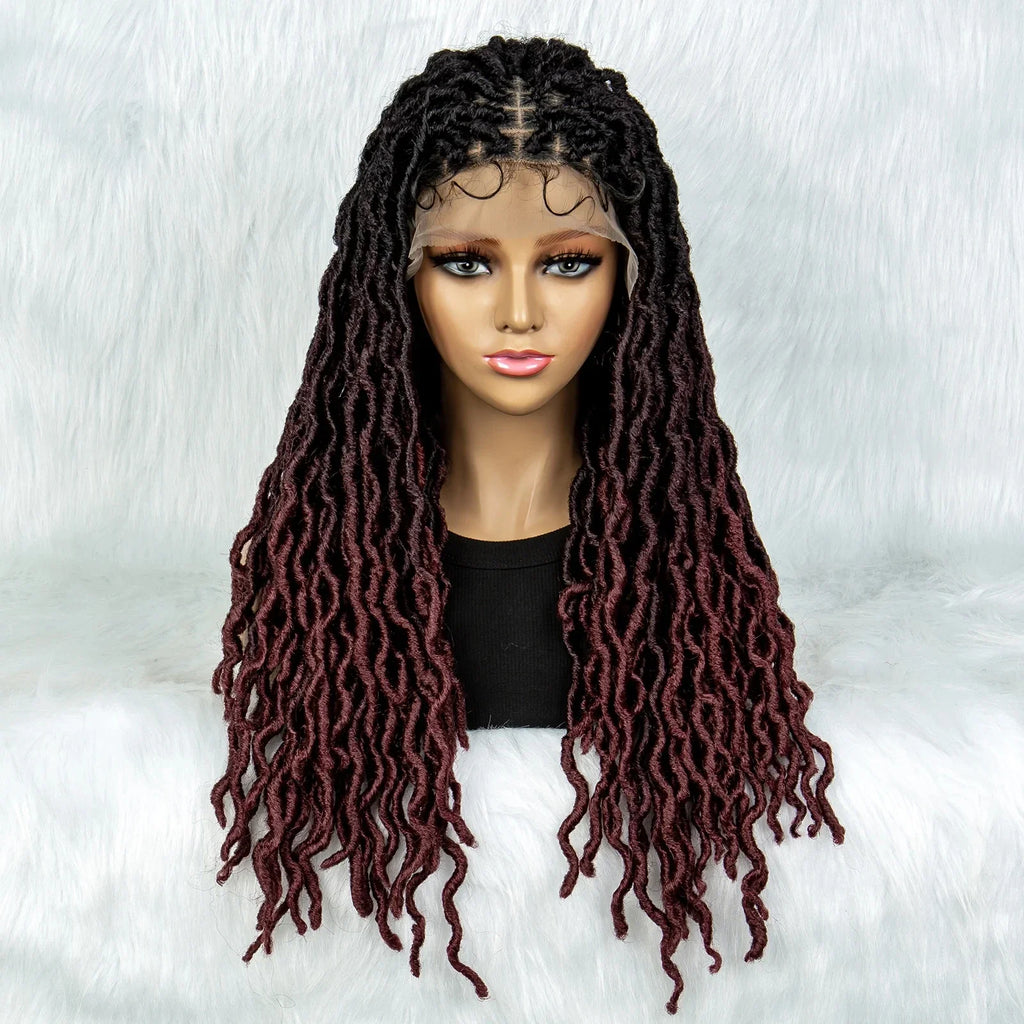 Knotless Box Braided Wig with Curly Ends & Baby Hair | Synthetic Lace Front Wig for Black Women