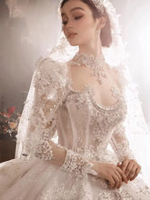 Load image into Gallery viewer, Crystal Long Sleeve Puffy Luxury Bridal Gown EDL102