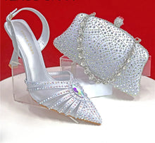 Load image into Gallery viewer, Women's Green Heels and Rhinestone Handbag Set GTR54