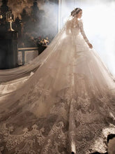 Load image into Gallery viewer, Crystal Long Sleeve Puffy Luxury Bridal Gown EDL102