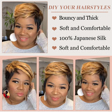 Load image into Gallery viewer, WIGERA  Highlight Synthetic Wigs Short Straight  Pixie Cut Hair Bob Wig Honey Gold Mix Black  Hair For Woman
