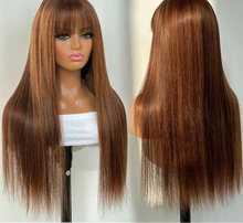Load image into Gallery viewer, Dirty Pink Straight Human Hair Wig with Bangs | Full Machine Made Brazilian Remy for Women (Wear &amp; Go)