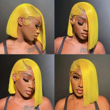Load image into Gallery viewer, Straight Lace Bob Wig Yellow 13x4 Lace Front Human Hair Wig For Women Transparent Short Bob Wig Pixie Cut Brazilian 220% Density