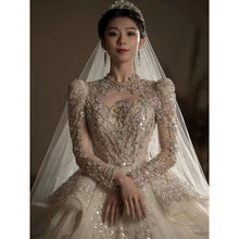 Load image into Gallery viewer, Luxury Wedding Gown with Shiny High Neck Beads EDW239