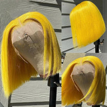 Load image into Gallery viewer, Straight Lace Bob Wig Yellow 13x4 Lace Front Human Hair Wig For Women Transparent Short Bob Wig Pixie Cut Brazilian 220% Density
