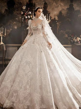 Load image into Gallery viewer, Crystal Long Sleeve Puffy Luxury Bridal Gown EDL102