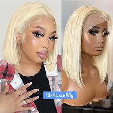 Load image into Gallery viewer, 220% Density 613 Honey Blonde Straight Short Bob Wig Brazilian Hair 13x4 Lace Front Human Hair Wig Pre Plucked with Baby Hair