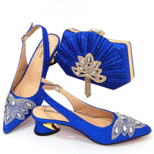 Load image into Gallery viewer, Women's Silver Mid Heels Frosted Crystal Shoes And Bag Set
