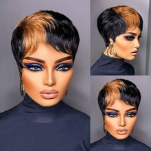 Load image into Gallery viewer, WIGERA  Highlight Synthetic Wigs Short Straight  Pixie Cut Hair Bob Wig Honey Gold Mix Black  Hair For Woman