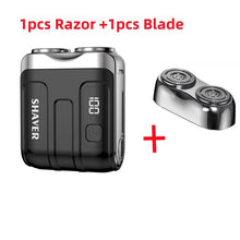Load image into Gallery viewer, Mini Rechargeable Electric Shaver – Digital Display Dual Rotary Blades &amp; Trimmer, Waterproof Travel Shaver (60 Min Run Time)