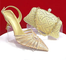 Load image into Gallery viewer, Women's Green Heels and Rhinestone Handbag Set GTR54