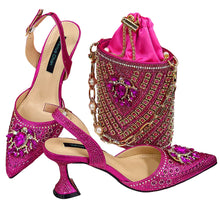 Load image into Gallery viewer, Women Shoes and Bag Set With Rhinestone Handbag EDTR54