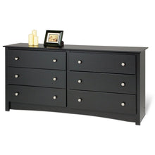 Load image into Gallery viewer, Bedroom Dresser in Black Finish with 6 Drawers and Metal Knobs