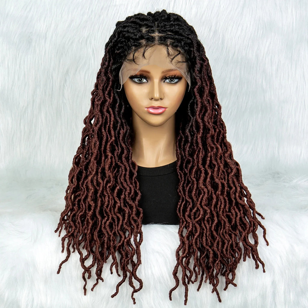 Knotless Box Braided Wig with Curly Ends & Baby Hair | Synthetic Lace Front Wig for Black Women