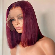 Load image into Gallery viewer, Short Bob Straight 99J Red Burgundy Color Synthetic 13X4 HD Lace Front Wig For Black Women Prepucked With Baby Hair Glueless Wig