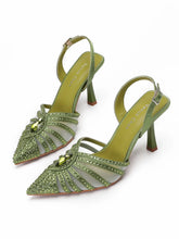 Load image into Gallery viewer, Women's Green Heels and Rhinestone Handbag Set GTR54