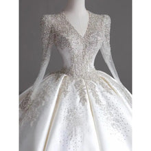 Load image into Gallery viewer, Long Sleeve Satin V-neck Wedding Gown EDW109
