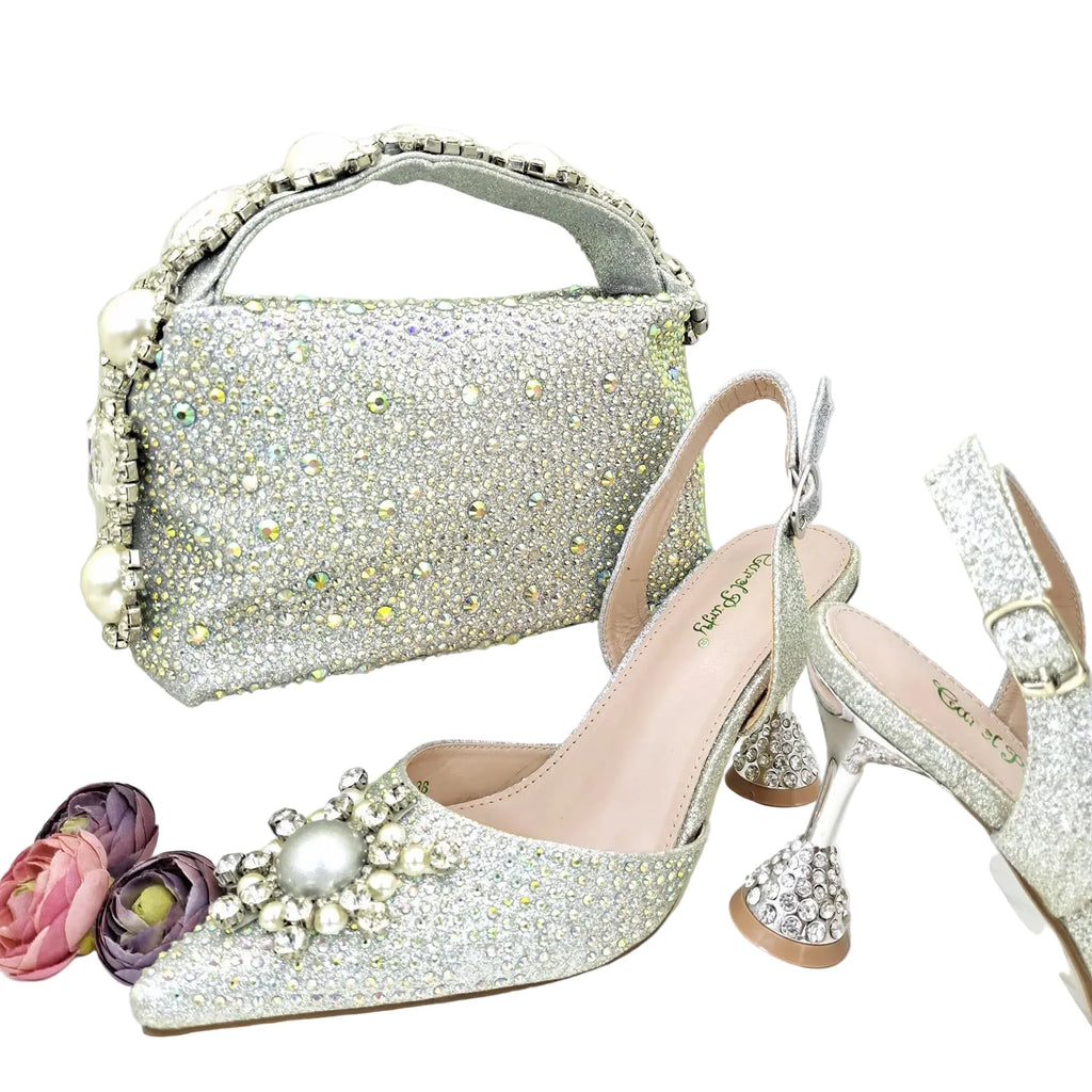 Women's Shoes and Bag Set with Shinning Crystal EDL435