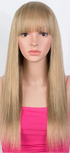 Load image into Gallery viewer, Dirty Pink Straight Human Hair Wig with Bangs | Full Machine Made Brazilian Remy for Women (Wear &amp; Go)
