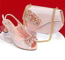 Load image into Gallery viewer, Elegant Rhinestone High-Heels Shoes &amp; Handbag Set NMG54