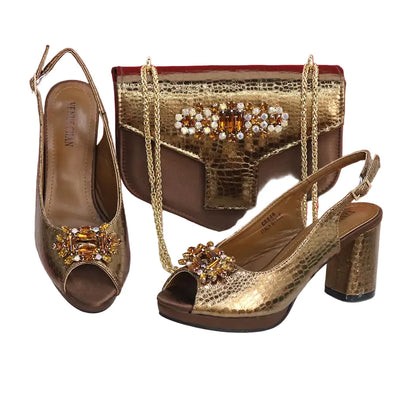 Open Toe Women Heels Shoes And Bag Set GRT543