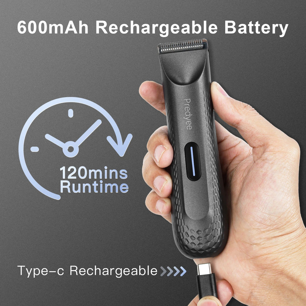 Waterproof Electric Body & Groin Hair Trimmer for Men, Replaceable Ceramic Blade, USB Rechargeable