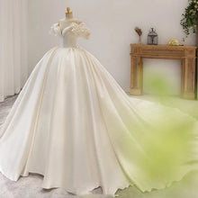 Load image into Gallery viewer, Luxury Satin V-Neck Short Sleeve Wedding Dress EDW459
