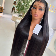 Load image into Gallery viewer, Long Straight 13X4 Lace Frontal Wig Black Color Synthetic Wigs For Black Women Preplucked With Baby Hair Bleach Knots Glueless
