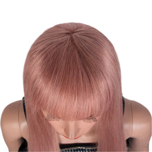 Load image into Gallery viewer, Dirty Pink Straight Human Hair Wig with Bangs | Full Machine Made Brazilian Remy for Women (Wear &amp; Go)