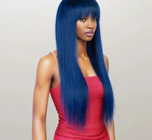 Load image into Gallery viewer, Dirty Pink Straight Human Hair Wig with Bangs | Full Machine Made Brazilian Remy for Women (Wear &amp; Go)