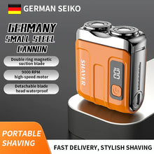 Load image into Gallery viewer, Mini Rechargeable Electric Shaver – Digital Display Dual Rotary Blades &amp; Trimmer, Waterproof Travel Shaver (60 Min Run Time)