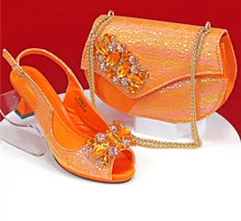 Load image into Gallery viewer, Elegant Rhinestone High-Heels Shoes &amp; Handbag Set NMG54