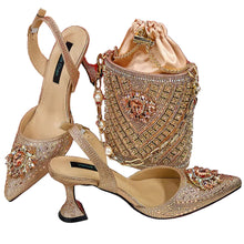 Load image into Gallery viewer, Women Shoes and Bag Set With Rhinestone Handbag EDTR54