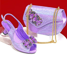 Load image into Gallery viewer, Elegant Rhinestone High-Heels Shoes &amp; Handbag Set NMG54