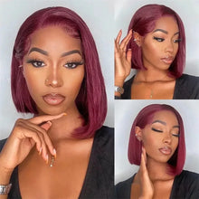Load image into Gallery viewer, Short Bob Straight 99J Red Burgundy Color Synthetic 13X4 HD Lace Front Wig For Black Women Prepucked With Baby Hair Glueless Wig