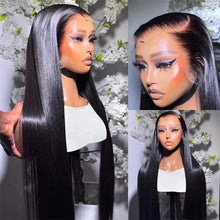 Load image into Gallery viewer, Long Straight 13X4 Lace Frontal Wig Black Color Synthetic Wigs For Black Women Preplucked With Baby Hair Bleach Knots Glueless
