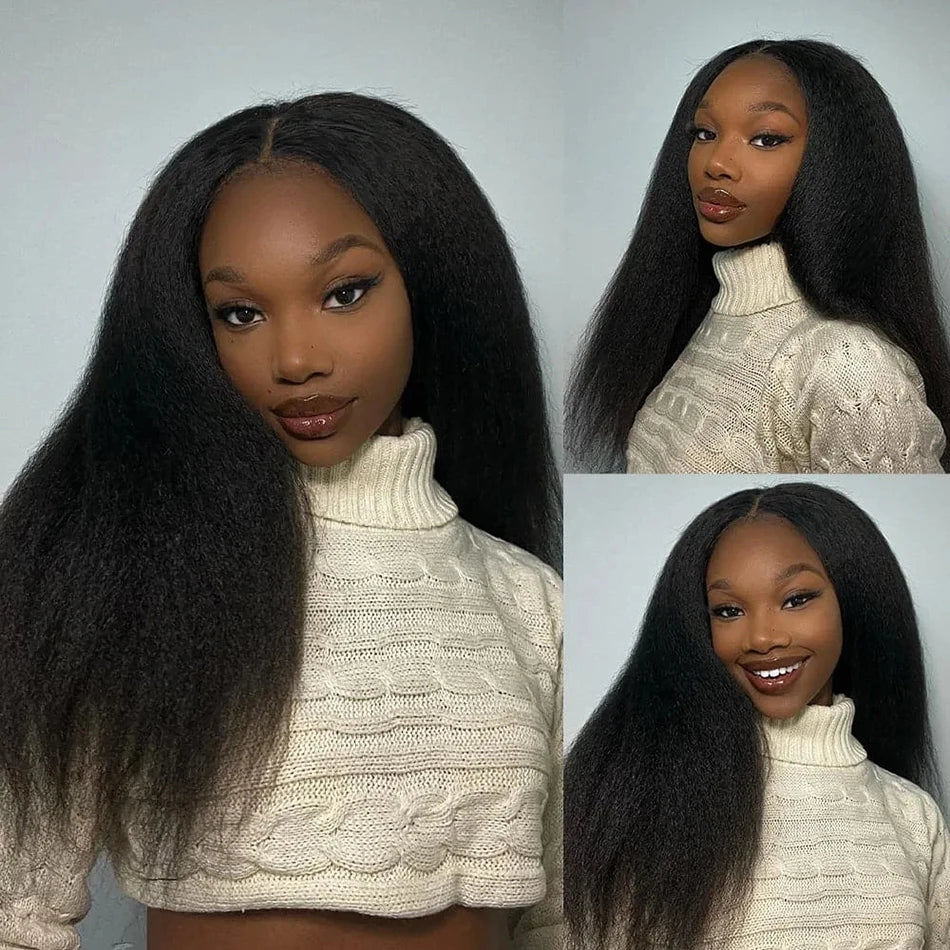13x6 Kinky Straight Full Lace Front Wig Human Hair Yaki Straight Lace Frontal Wig Brazilian Guleless Wig Pre Plucked For Women