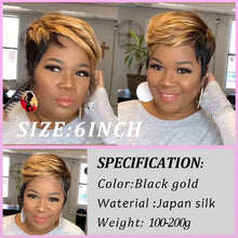 Load image into Gallery viewer, WIGERA  Highlight Synthetic Wigs Short Straight  Pixie Cut Hair Bob Wig Honey Gold Mix Black  Hair For Woman