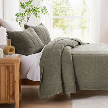 Load image into Gallery viewer, Full/Queen Size 3-Piece Sage Green Faded Stone Washed Cotton Quilt Set