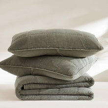 Load image into Gallery viewer, Full/Queen Size 3-Piece Sage Green Faded Stone Washed Cotton Quilt Set