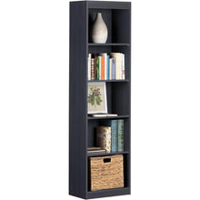 Load image into Gallery viewer, Narrow 5-Shelf Bookcase Slim Storage Shelving Unit Dark Blue Black Wood Finish