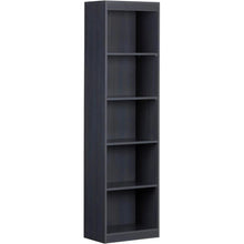 Load image into Gallery viewer, Narrow 5-Shelf Bookcase Slim Storage Shelving Unit Dark Blue Black Wood Finish