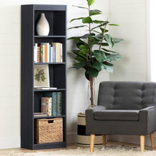 Load image into Gallery viewer, Narrow 5-Shelf Bookcase Slim Storage Shelving Unit Dark Blue Black Wood Finish