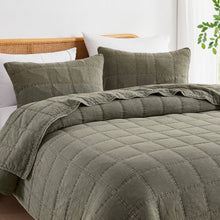 Load image into Gallery viewer, King/California King 3-Piece Sage Green Faded Stone Washed Cotton Quilt Set