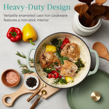 Load image into Gallery viewer, 6 Quart Large Sage Green Enamel Cast-Iron Dutch Oven Kitchen Cookware